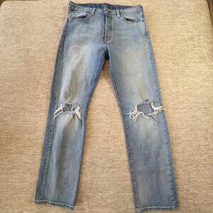 Levis 501 Jeans Mens 33x32 Straight Leg Distressed Pants Button Fly Denim
